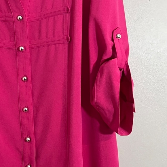 Kathy Che Top Women 18W Pink Solider Retro Boho Western Feminine Office Classic - Picture 6 of 13